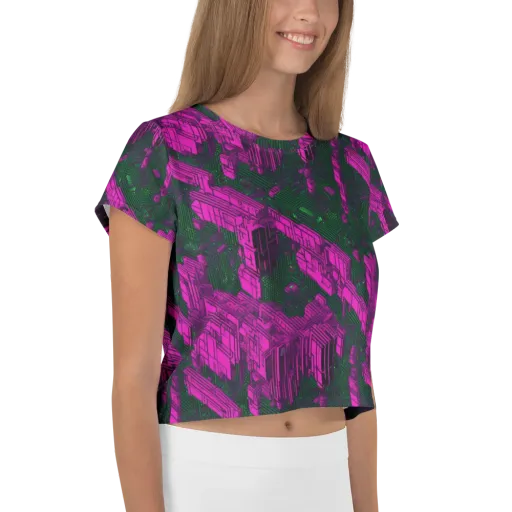 Magenta Gridfall on a Crop Tee