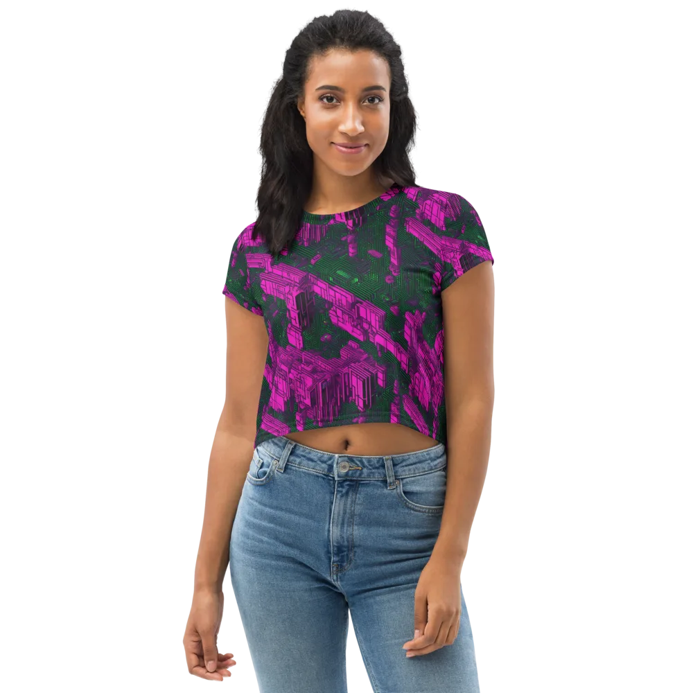 Magenta Gridfall on Crop Tee — Front
