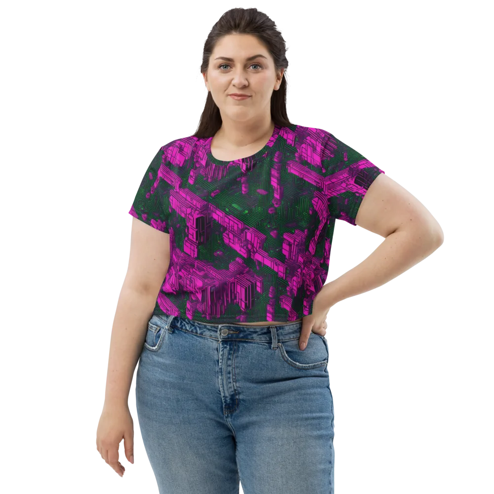 Magenta Gridfall on Crop Tee — Front