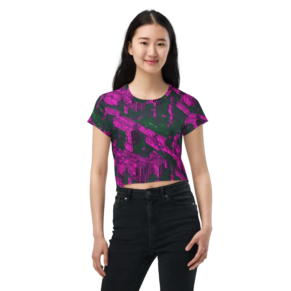 Magenta Gridfall on Crop Tee — Front