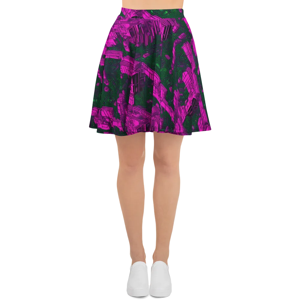 Magenta Gridfall on Skater Skirt — Front