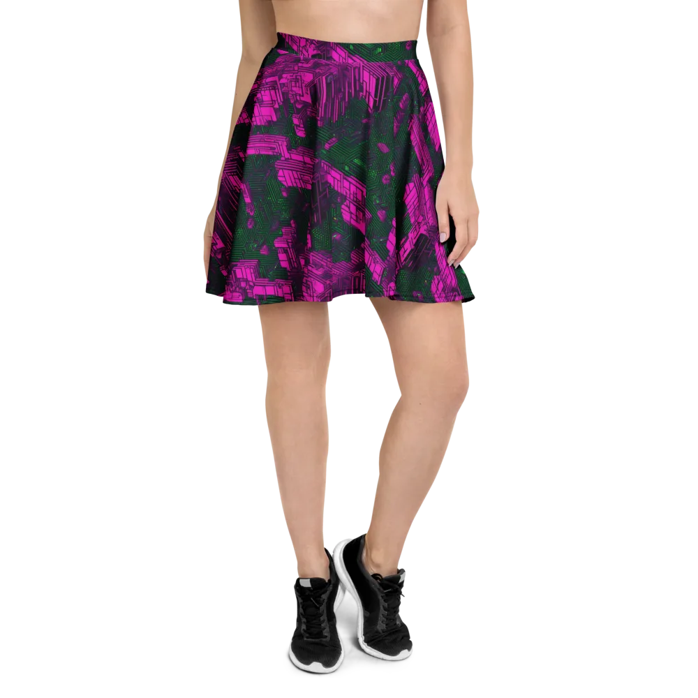 Magenta Gridfall on Skater Skirt — Front