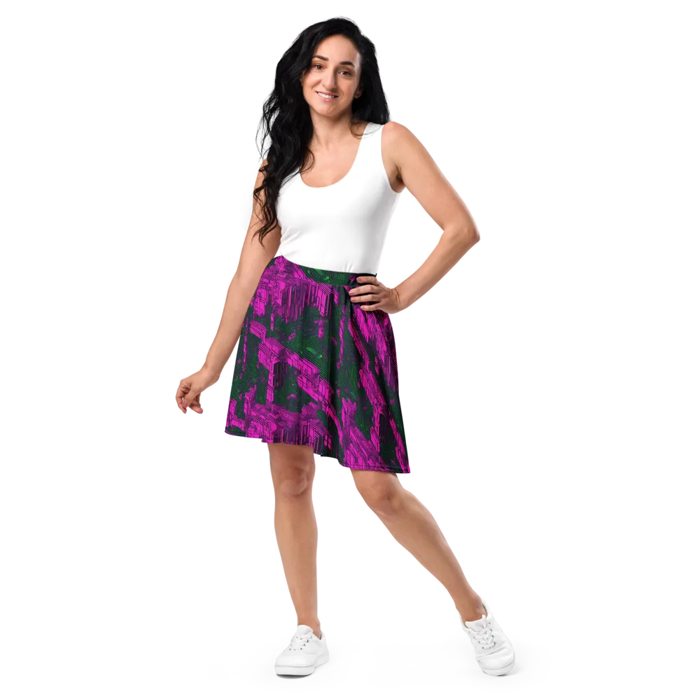 Magenta Gridfall on Skater Skirt — Front