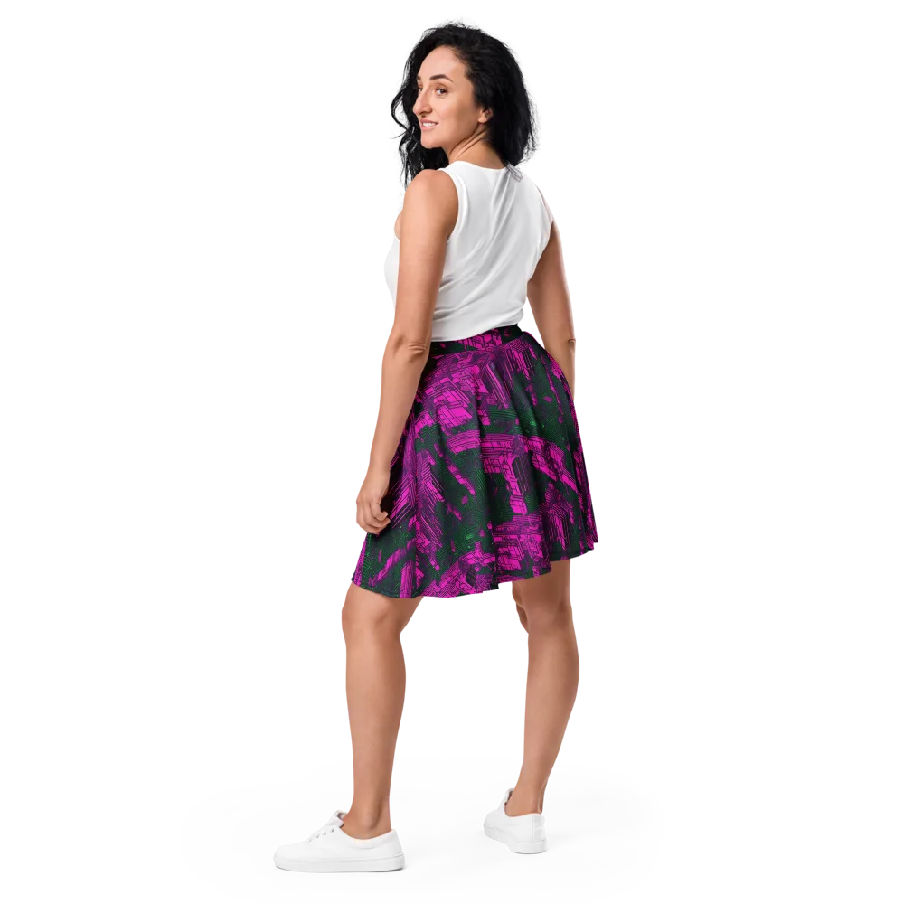 Magenta Gridfall on Skater Skirt — Back