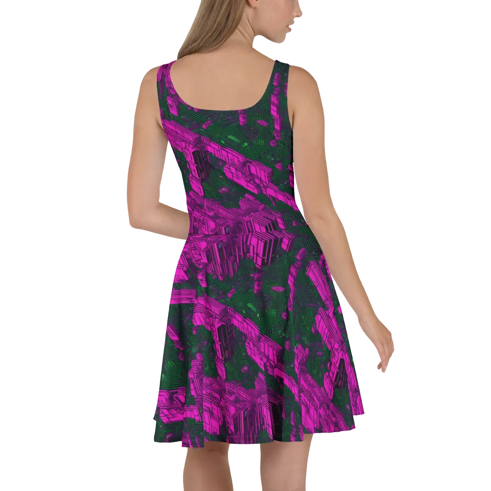 Magenta Gridfall on Skater Dress — Back