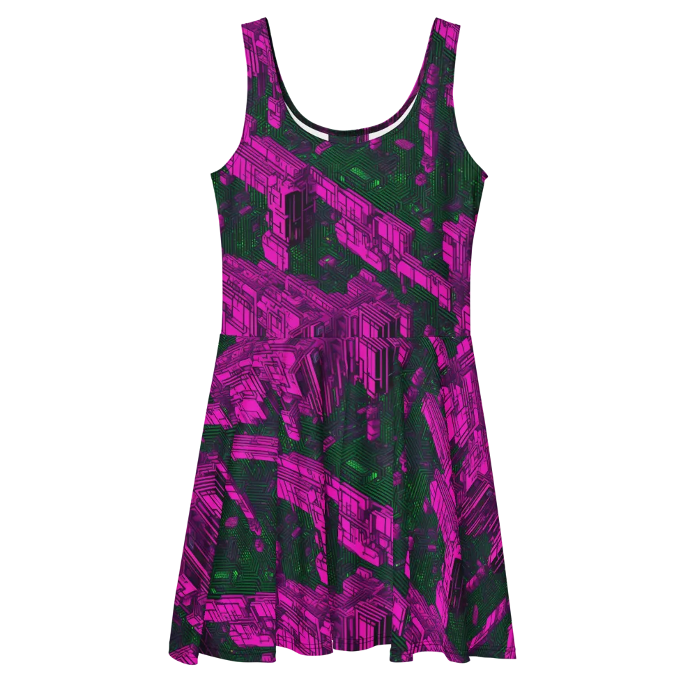 Magenta Gridfall on Skater Dress — Front