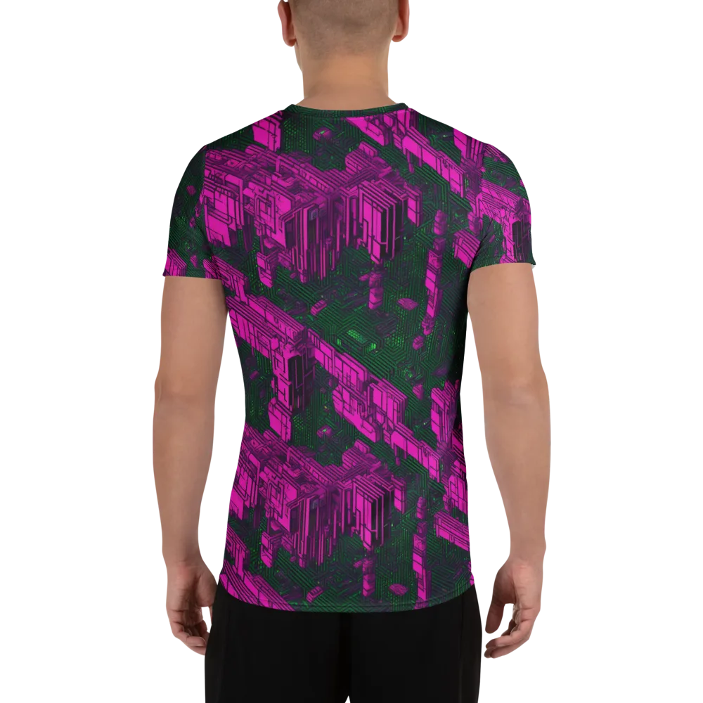 Magenta Gridfall on Men's Athletic T-Shirt — Back