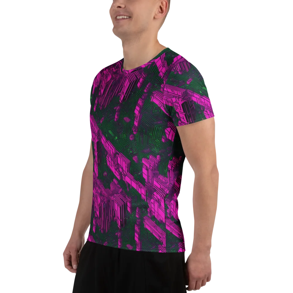 Magenta Gridfall on Men's Athletic T-Shirt — Left