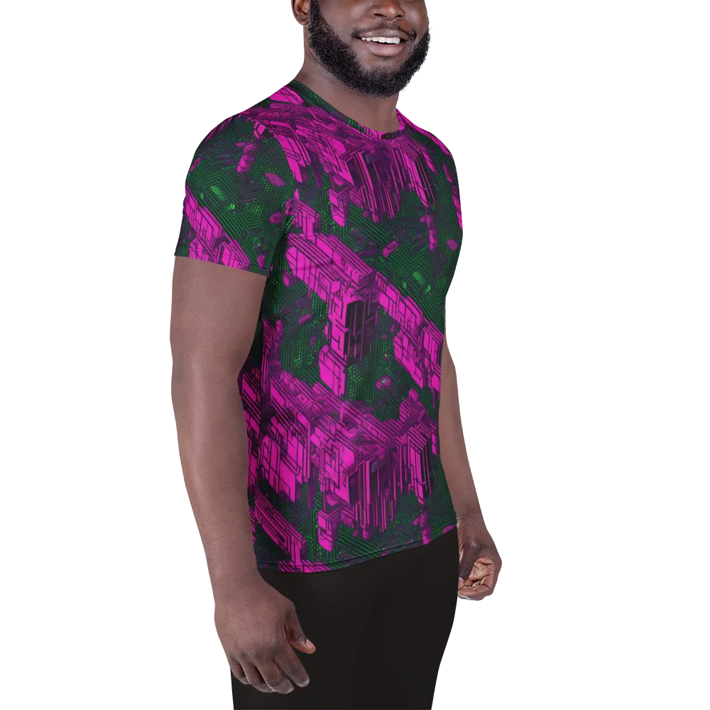 Magenta Gridfall on Men's Athletic T-Shirt — Right