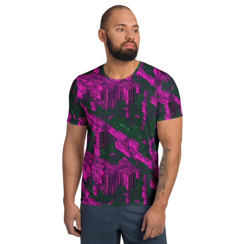 Magenta Gridfall on Men's Athletic T-Shirt — Front