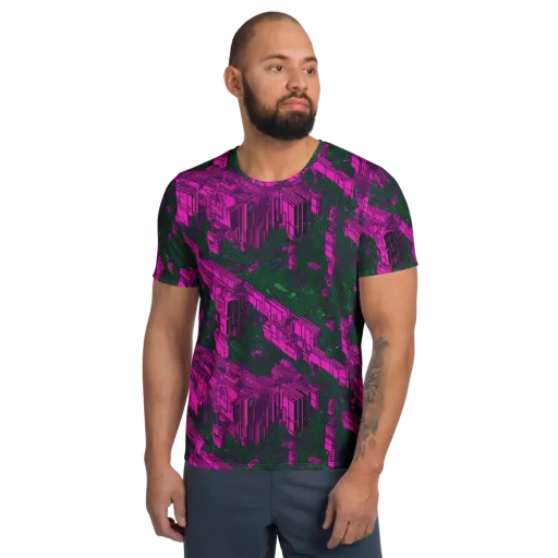 Magenta Gridfall on a Men's Athletic T-Shirt
