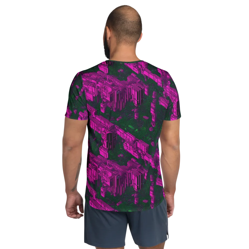 Magenta Gridfall on Men's Athletic T-Shirt — Back