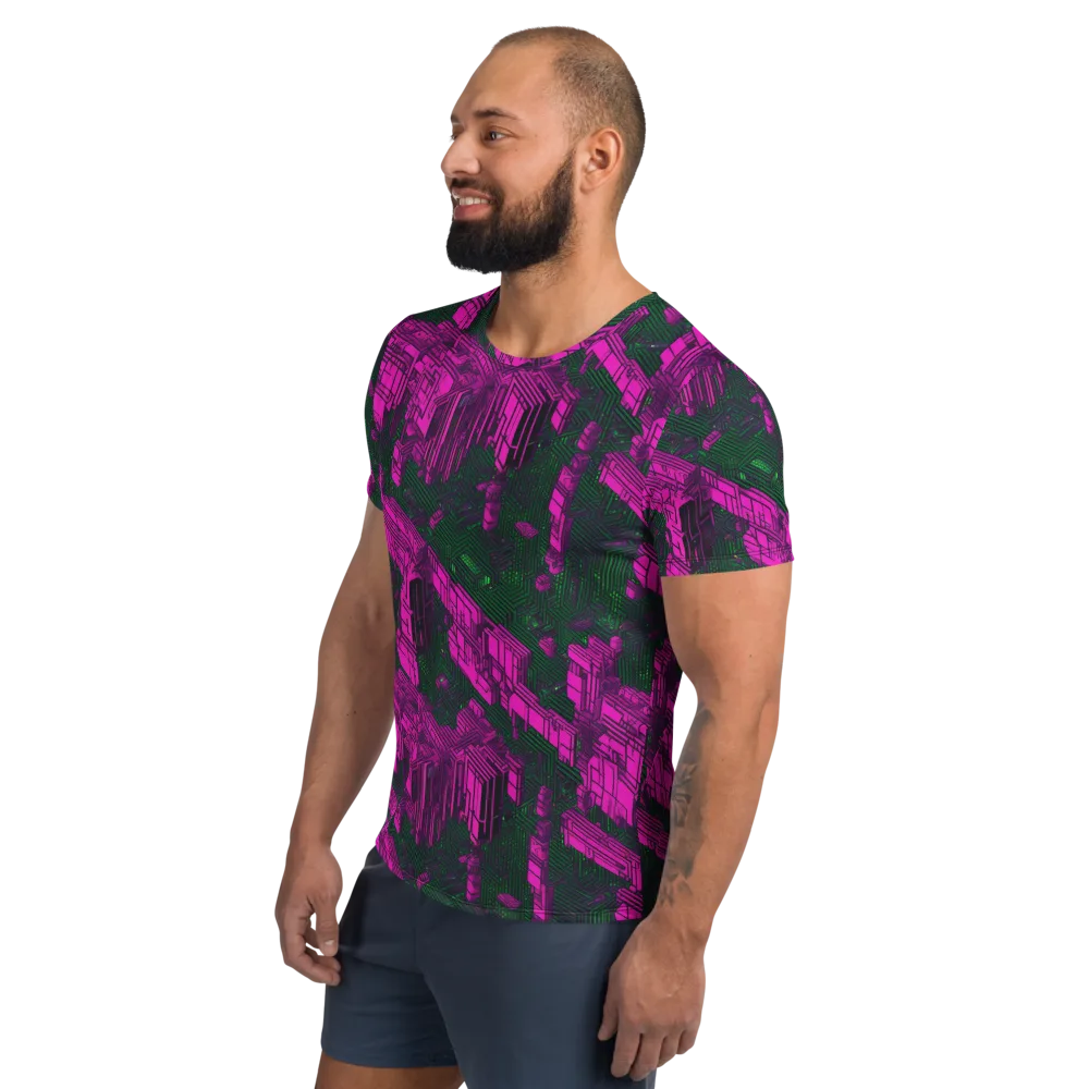 Magenta Gridfall on Men's Athletic T-Shirt — Left