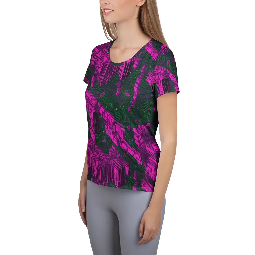 Magenta Gridfall on Women's Athletic T-Shirt — Left