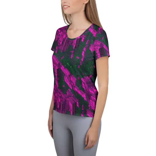 Magenta Gridfall on a Women's Athletic T-Shirt