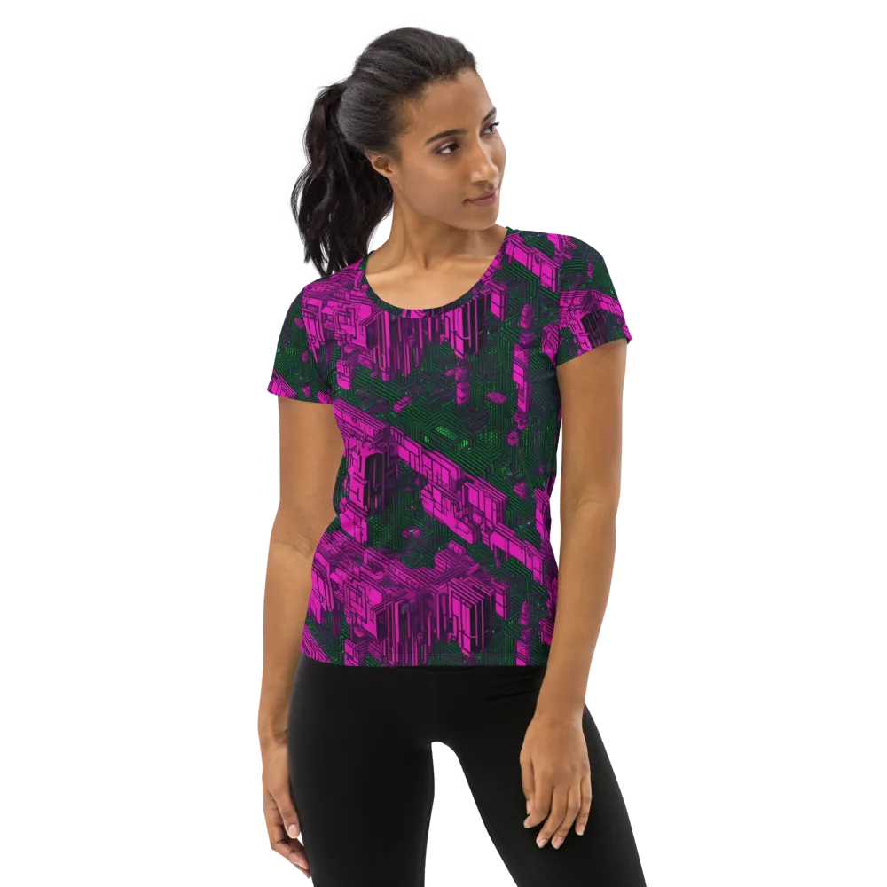 Magenta Gridfall on Women's Athletic T-Shirt — Front