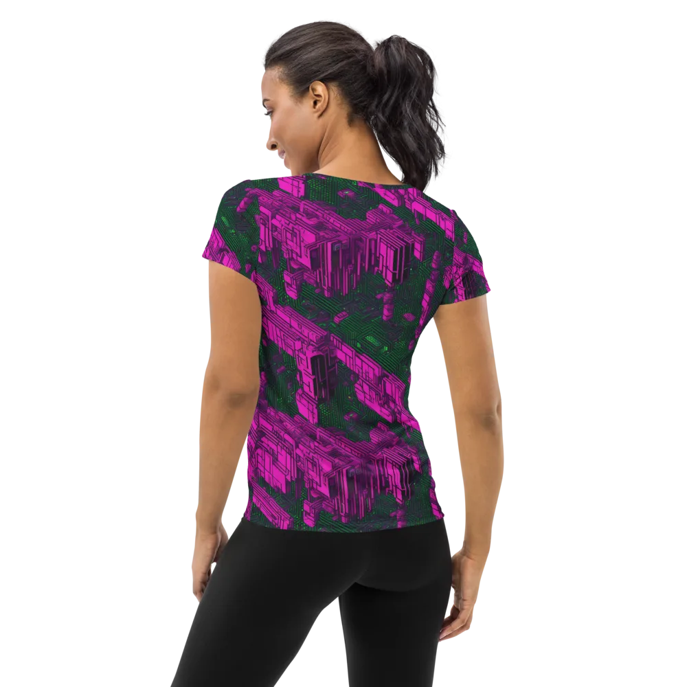 Magenta Gridfall on Women's Athletic T-Shirt — Back