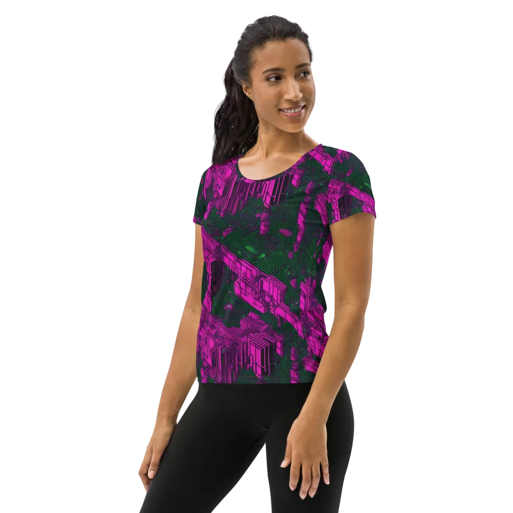 Magenta Gridfall on Women's Athletic T-Shirt — Left