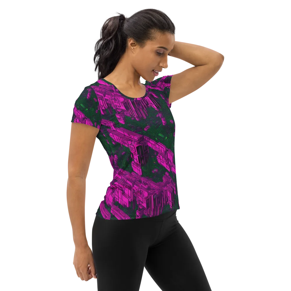 Magenta Gridfall on Women's Athletic T-Shirt — Right