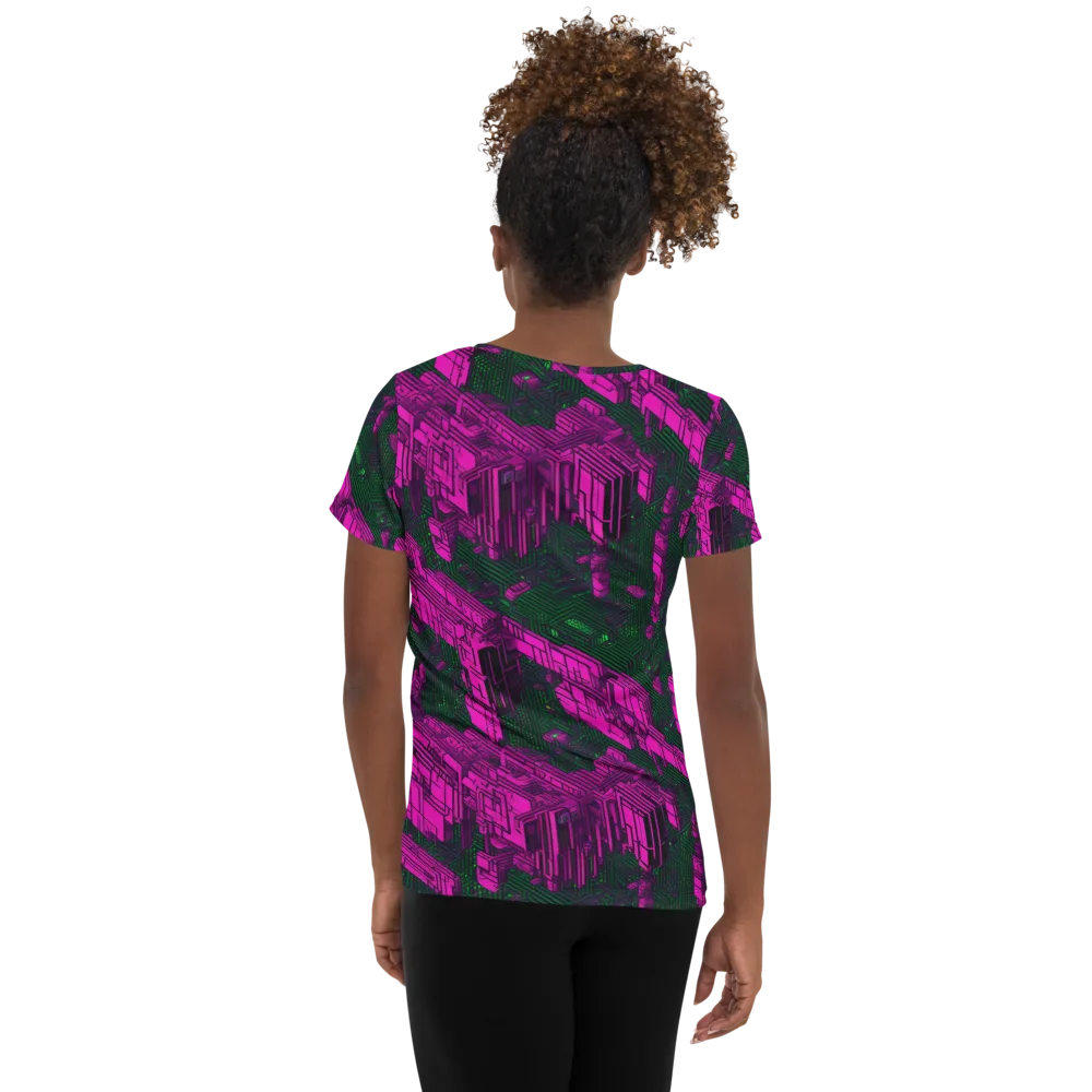 Magenta Gridfall on Women's Athletic T-Shirt — Back