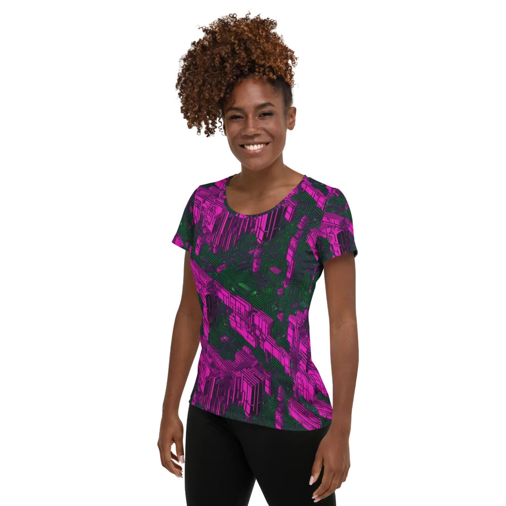 Magenta Gridfall on Women's Athletic T-Shirt — Left