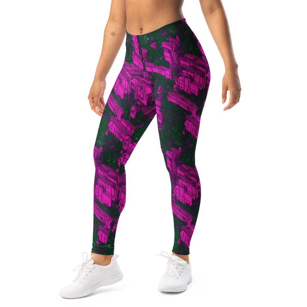 Magenta Gridfall on Leggings — Left Front