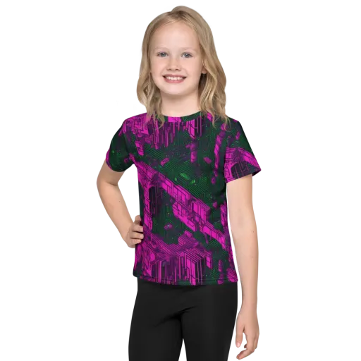 Magenta Gridfall on a Kids Crew Neck T-Shirt