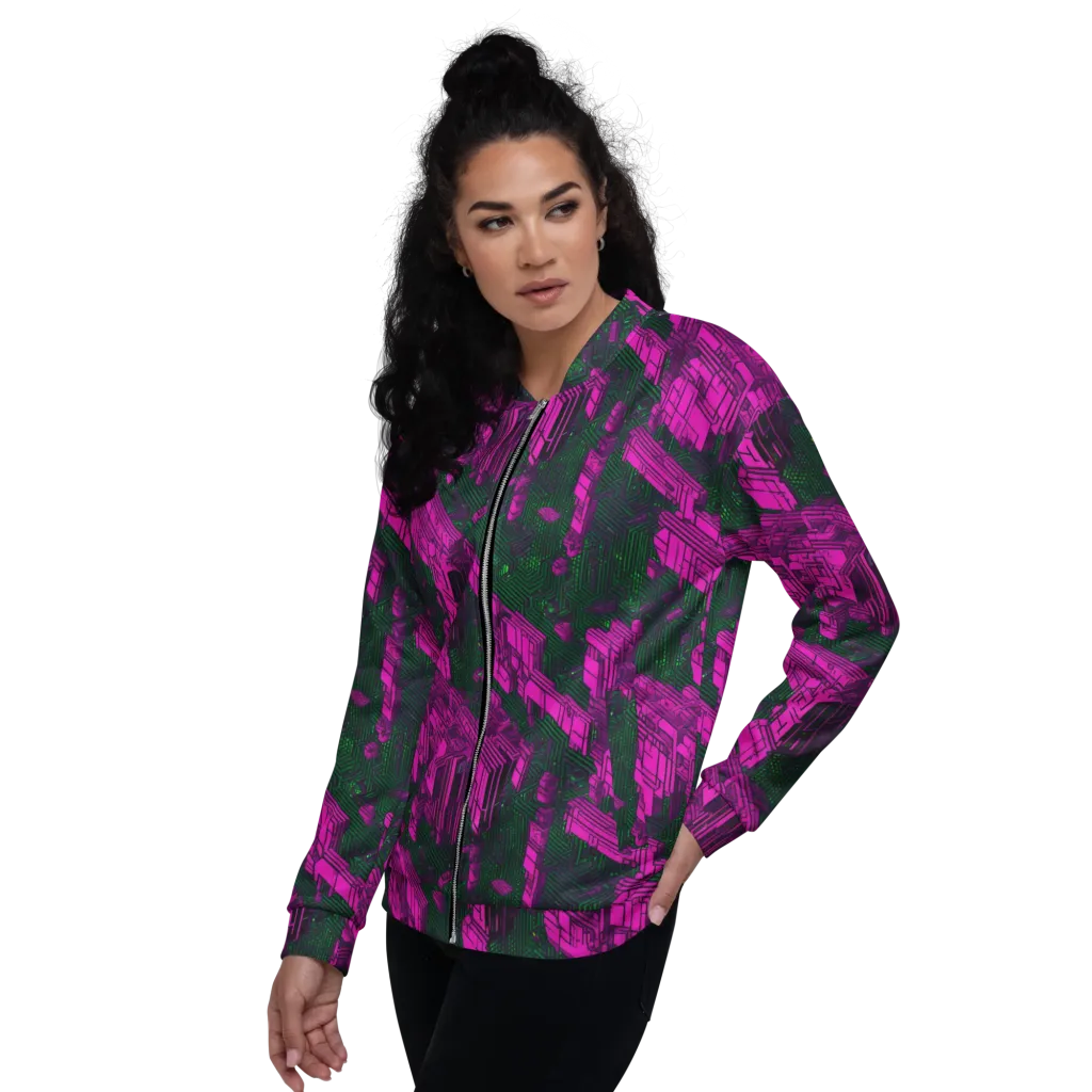 Magenta Gridfall on Bomber Jacket — Left