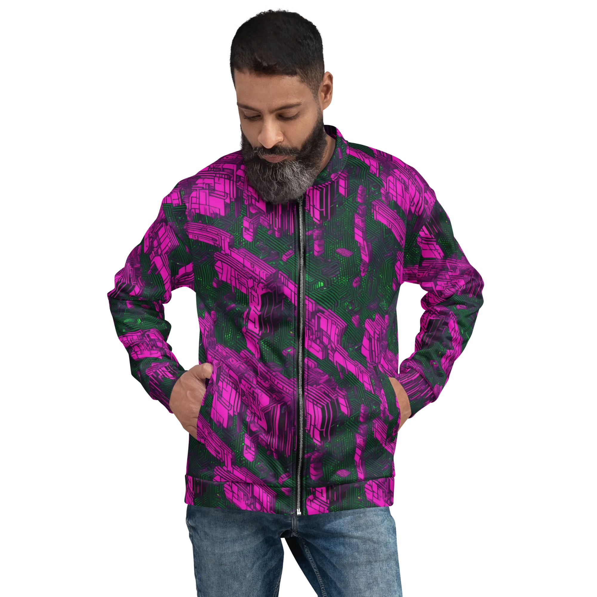 Magenta Gridfall on Bomber Jacket — Front