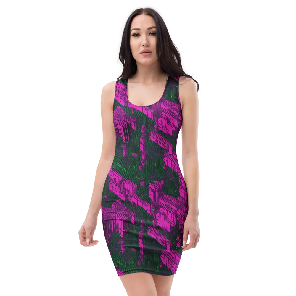 Magenta Gridfall on Bodycon Dress — Front