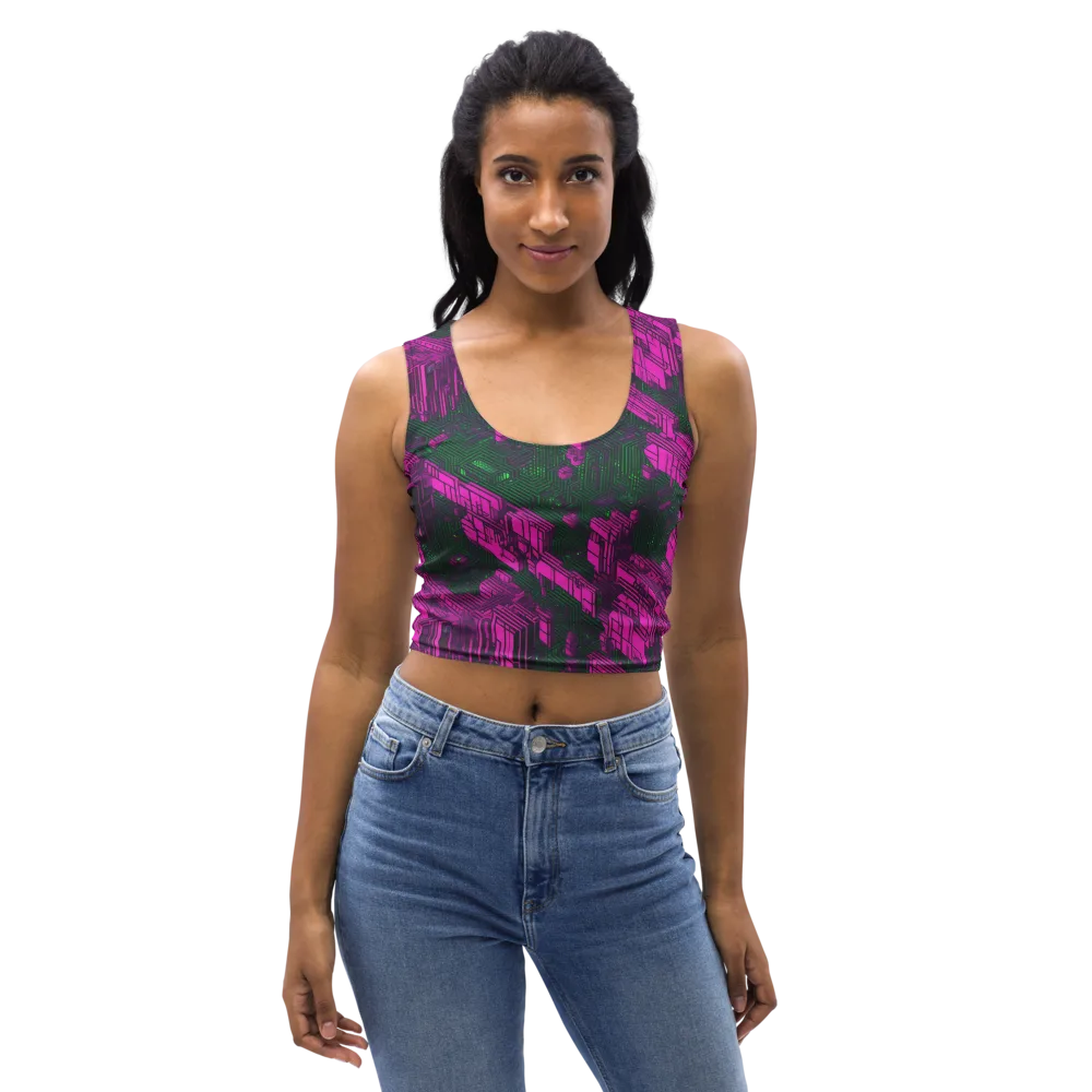 Magenta Gridfall on Crop Top — Front
