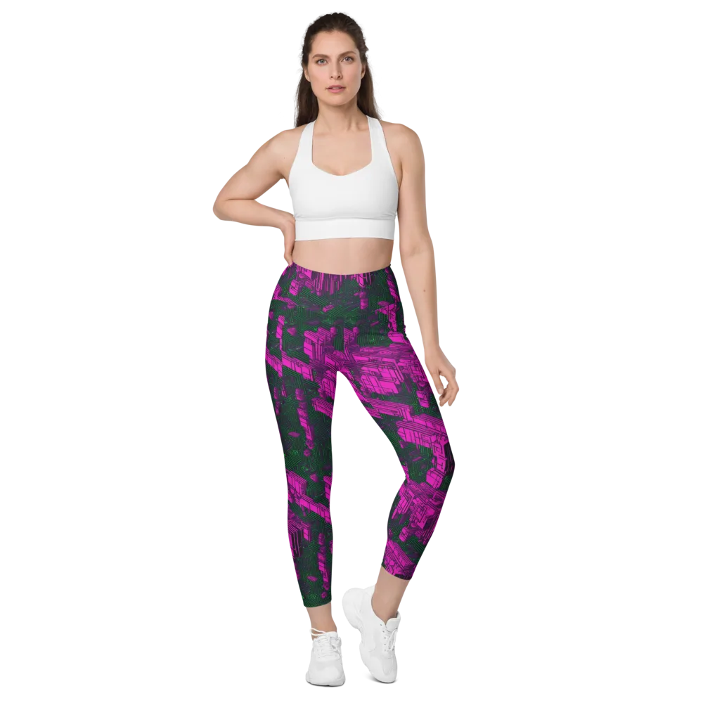 Magenta Gridfall on Leggings with Pockets — Front