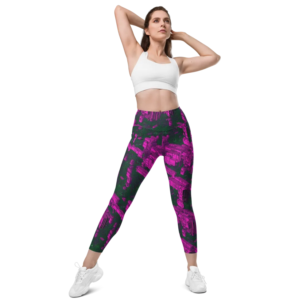 Magenta Gridfall on Leggings with Pockets — Front