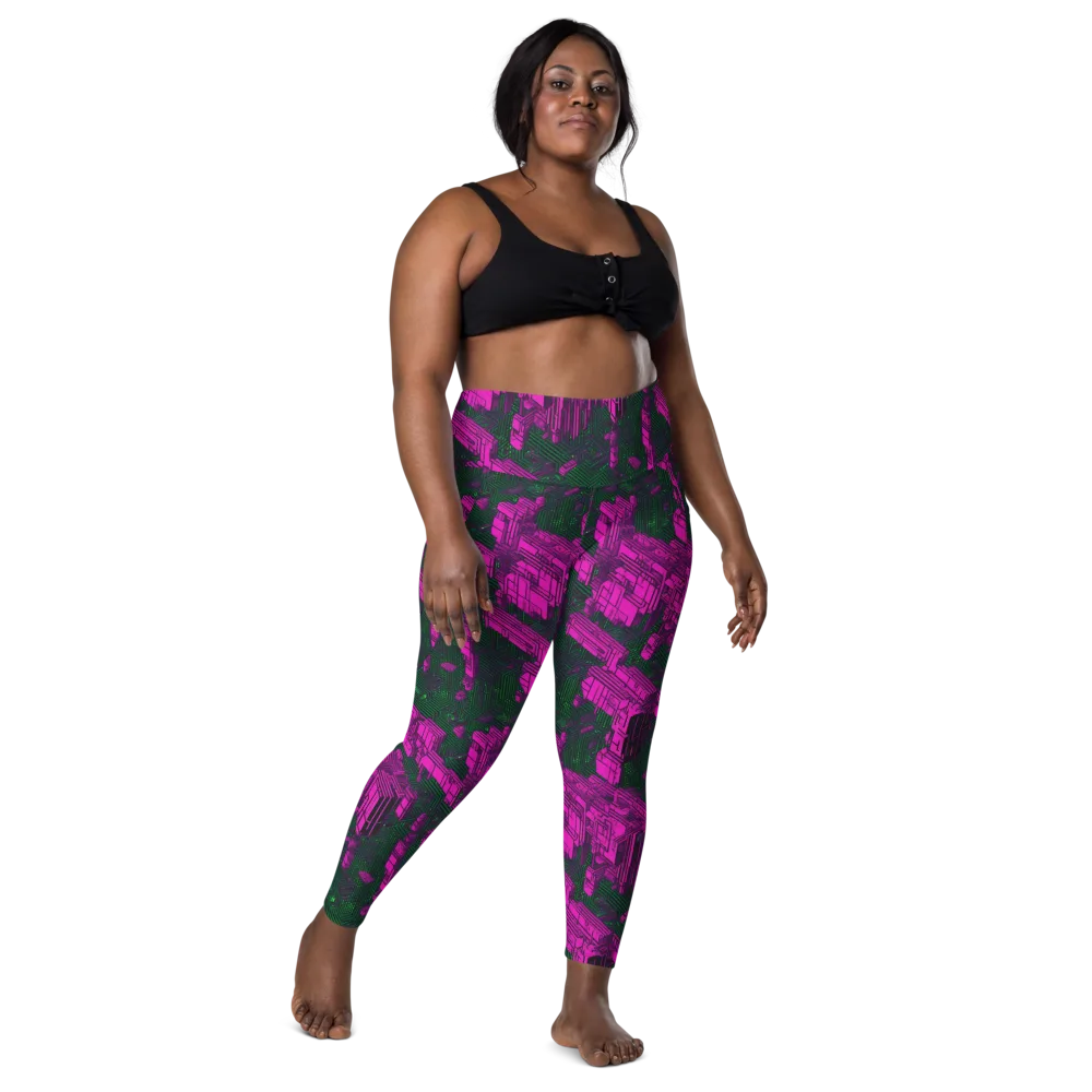 Magenta Gridfall on Leggings with Pockets — Front
