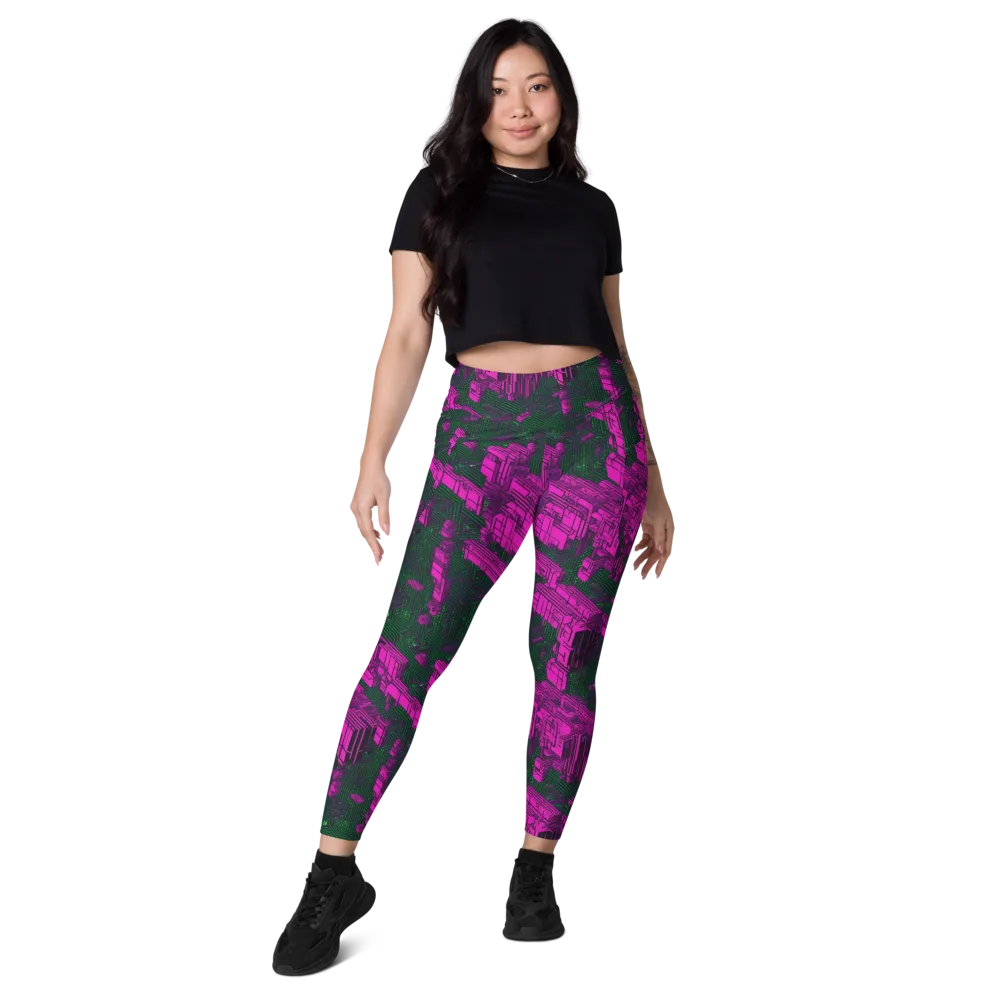 Magenta Gridfall on Leggings with Pockets — Front