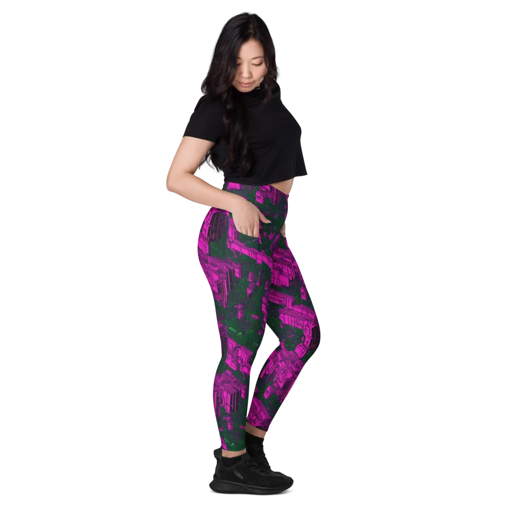 Magenta Gridfall on Leggings with Pockets — Right