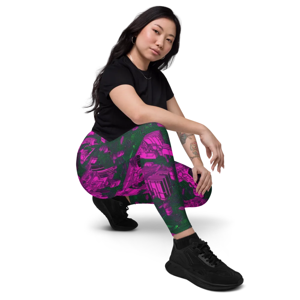 Magenta Gridfall on Leggings with Pockets — Right Front