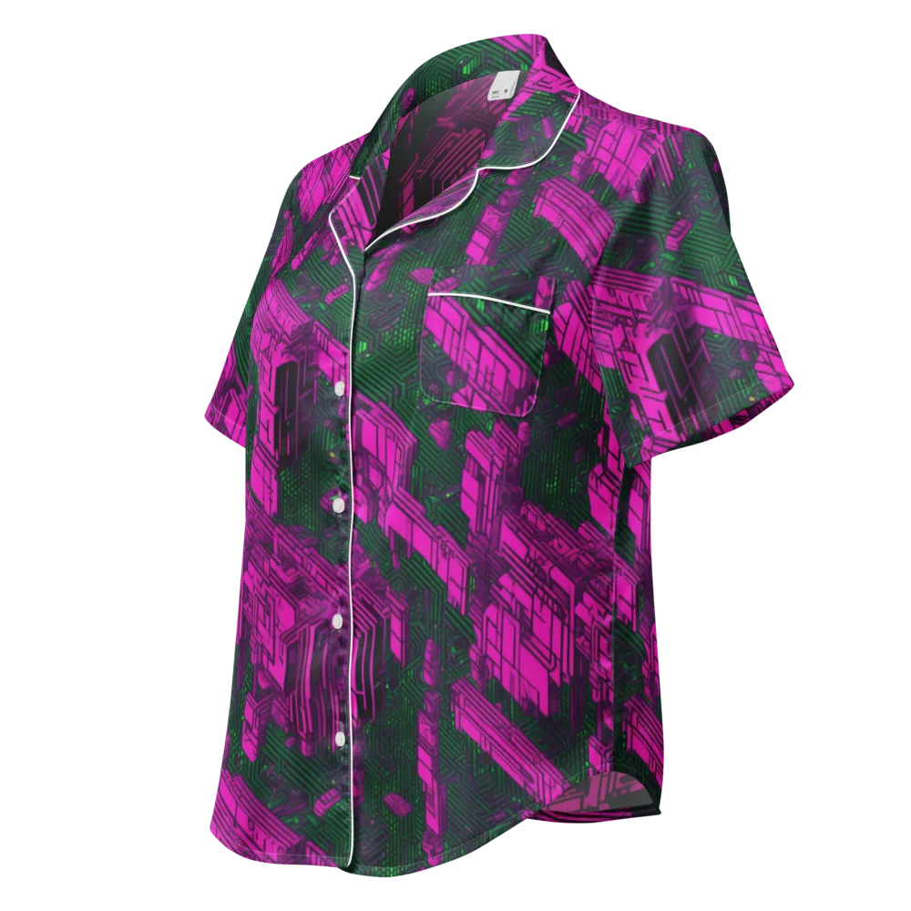 Magenta Gridfall on Women's Short Sleeve Pajama Top — Left Front