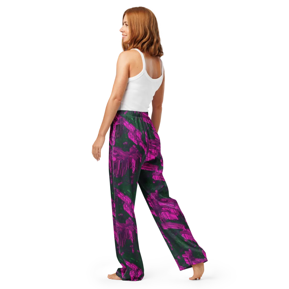 Magenta Gridfall on Women's Pajama Pants — Back