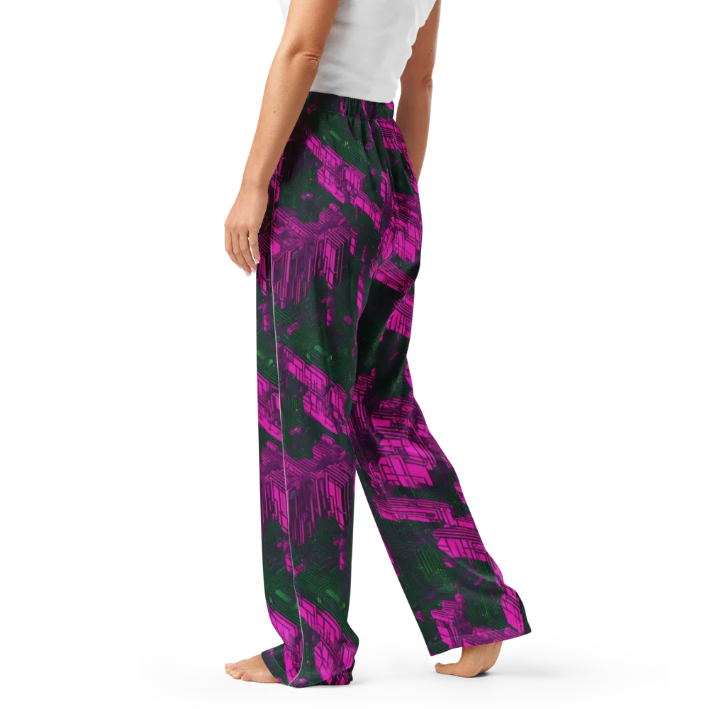 Magenta Gridfall on Women's Pajama Pants — Left