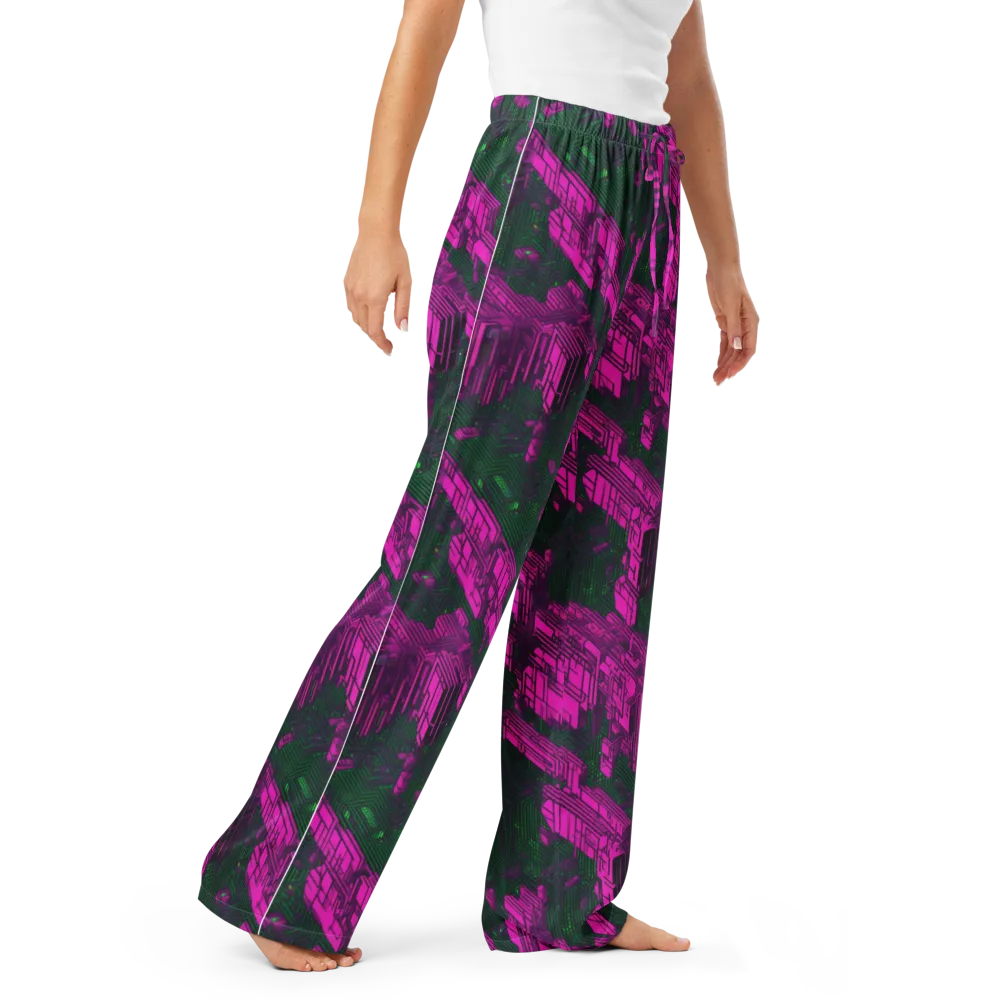 Magenta Gridfall on Women's Pajama Pants — Right Front