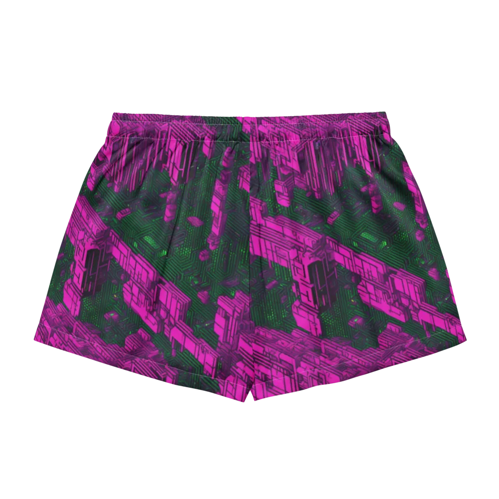 Magenta Gridfall on Women's Pajama Shorts — Back