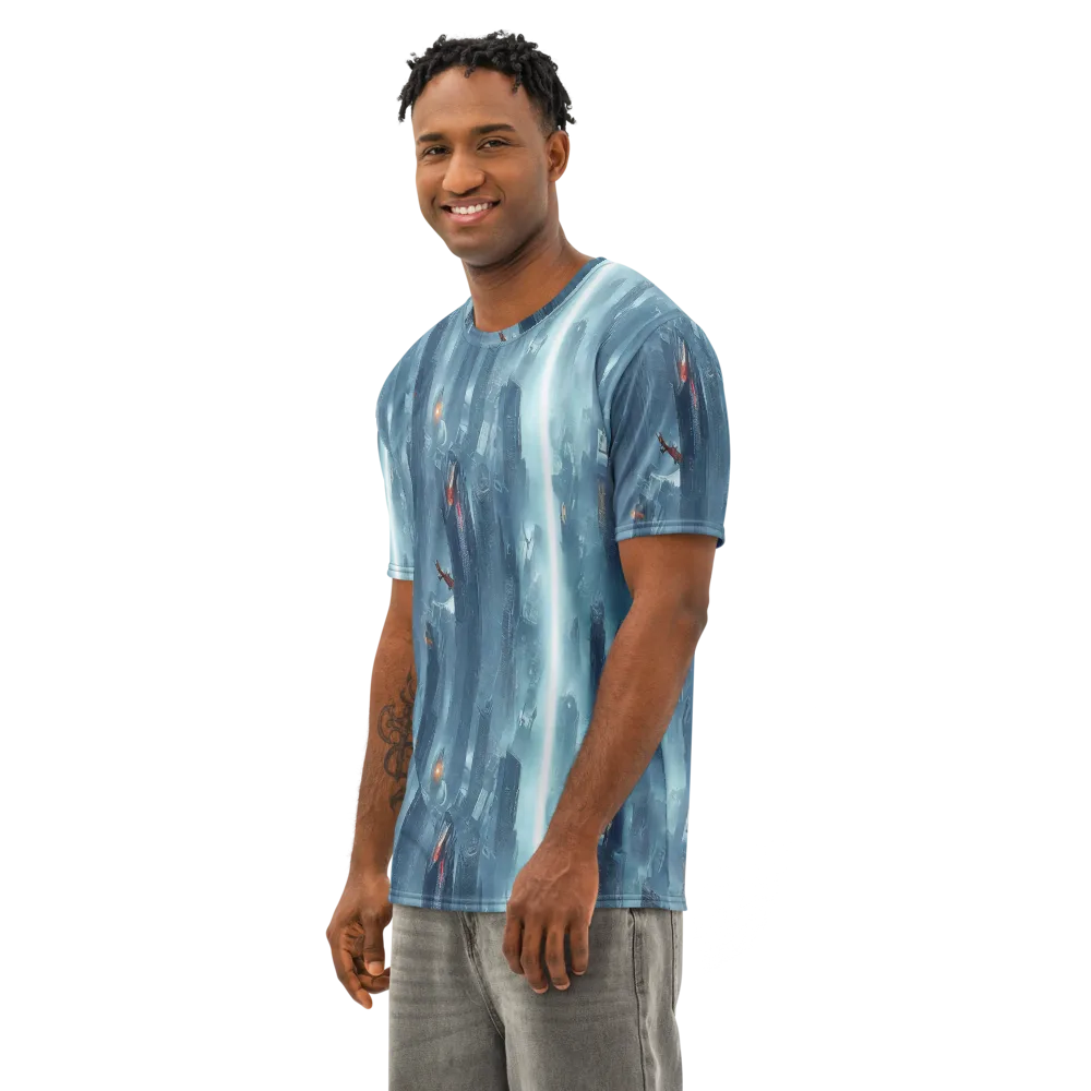 Neon Frostline on Men's Cotton Crew Neck T-Shirt — Left Front