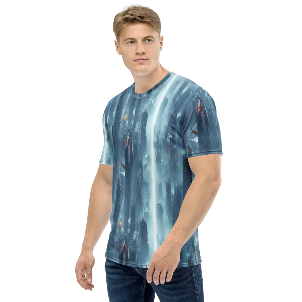 Neon Frostline on Men's Crew Neck T-Shirt — Left