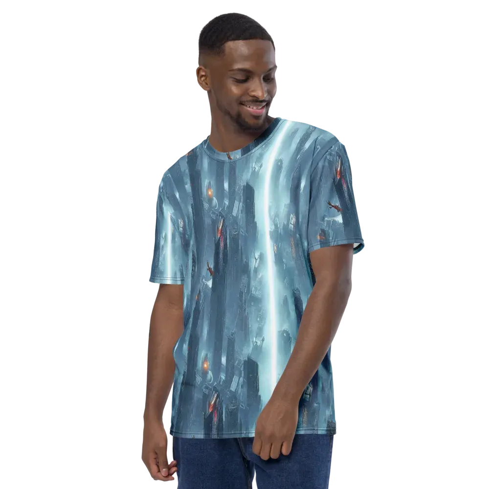 Neon Frostline on Men's Crew Neck T-Shirt — Left