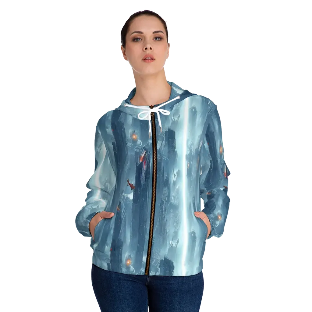 Neon Frostline on Women's Full-Zip Hoodie — Front On Person