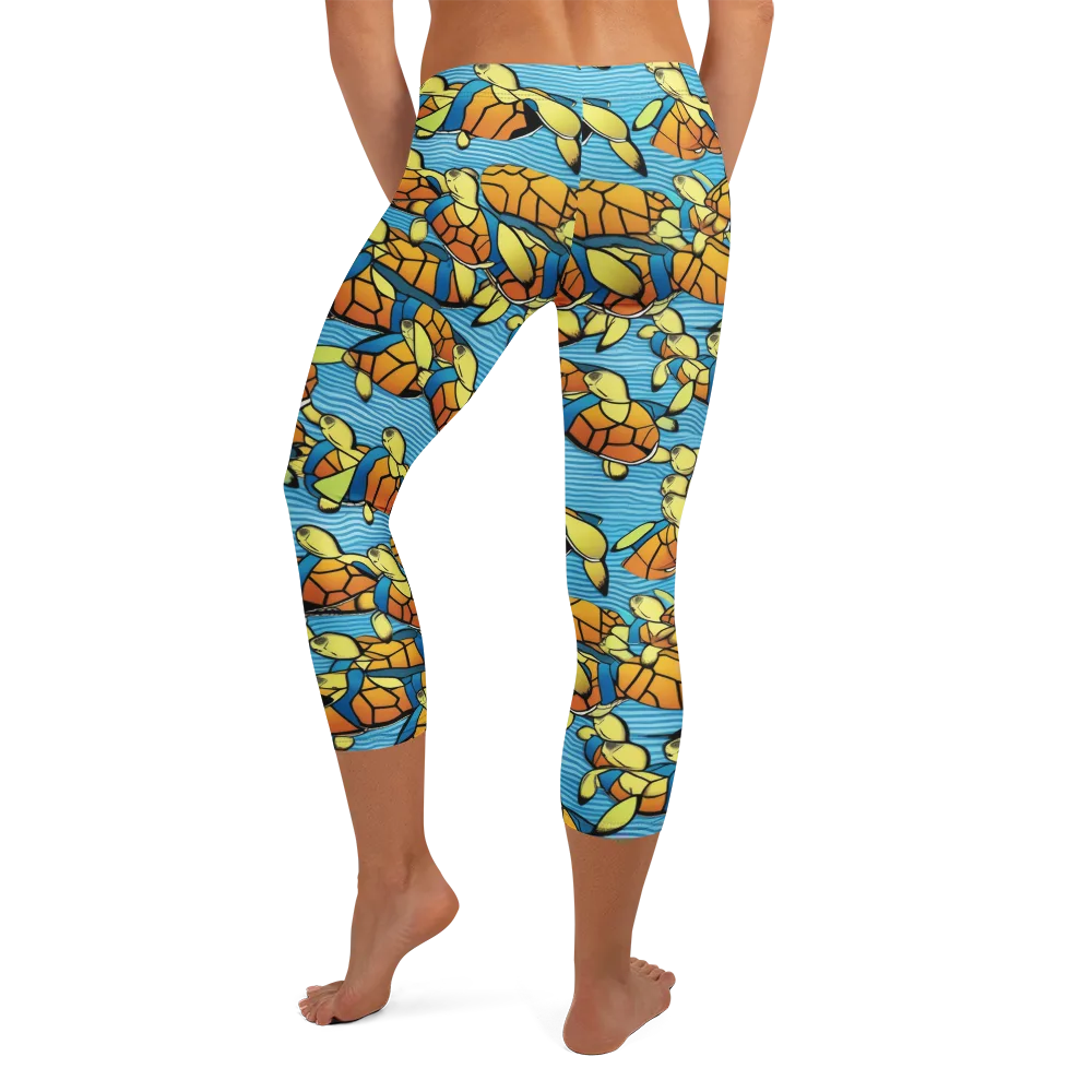 Tidal Shell Parade on Capri Leggings — Back