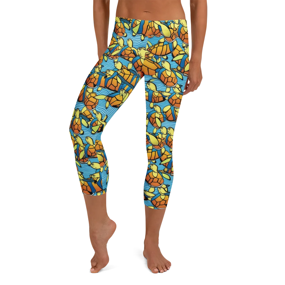 Tidal Shell Parade on Capri Leggings — Front