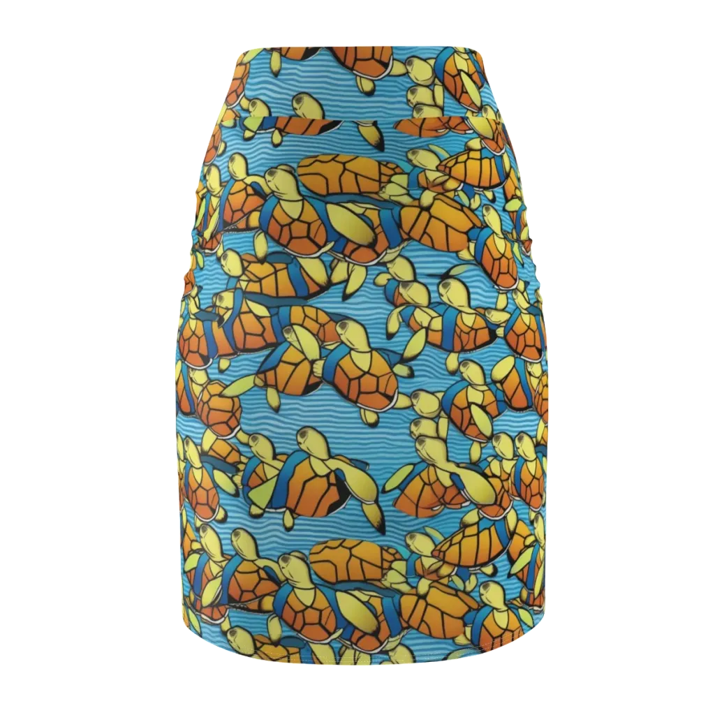 Tidal Shell Parade on Pencil Skirt — Back
