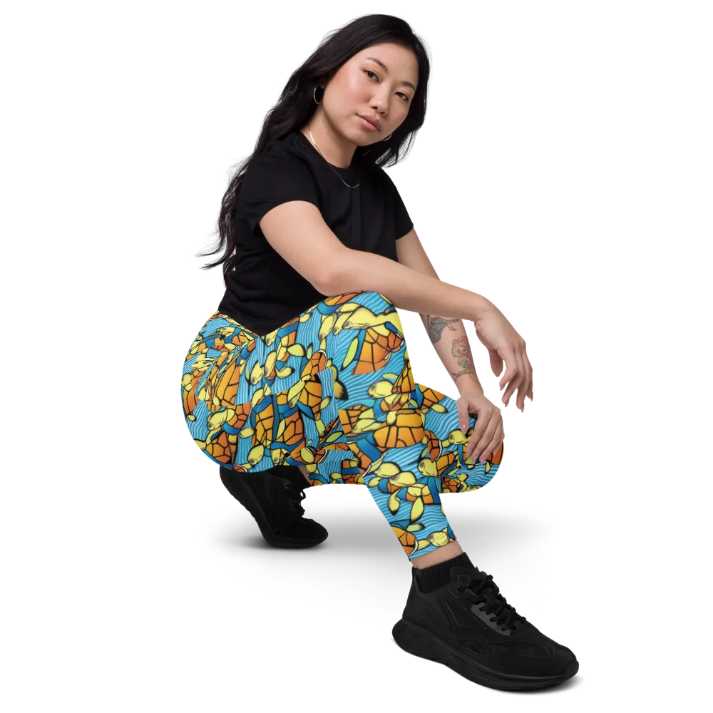 Tidal Shell Parade on Leggings with Pockets — Right Front